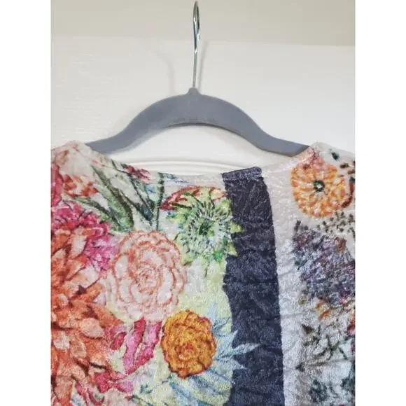 Soft Surroundings Multicolor Floral Patchwork Crushed Velvet Ashbury Top Sz PS - Picture 9 of 11